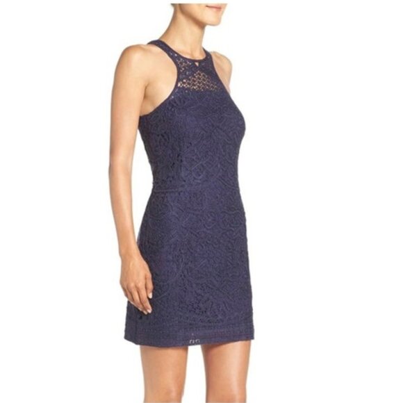 NEW Lilly Pulitzer Navy Jamie All Over Floral Crochet Shift Dress Size Medium - Picture 2 of 16